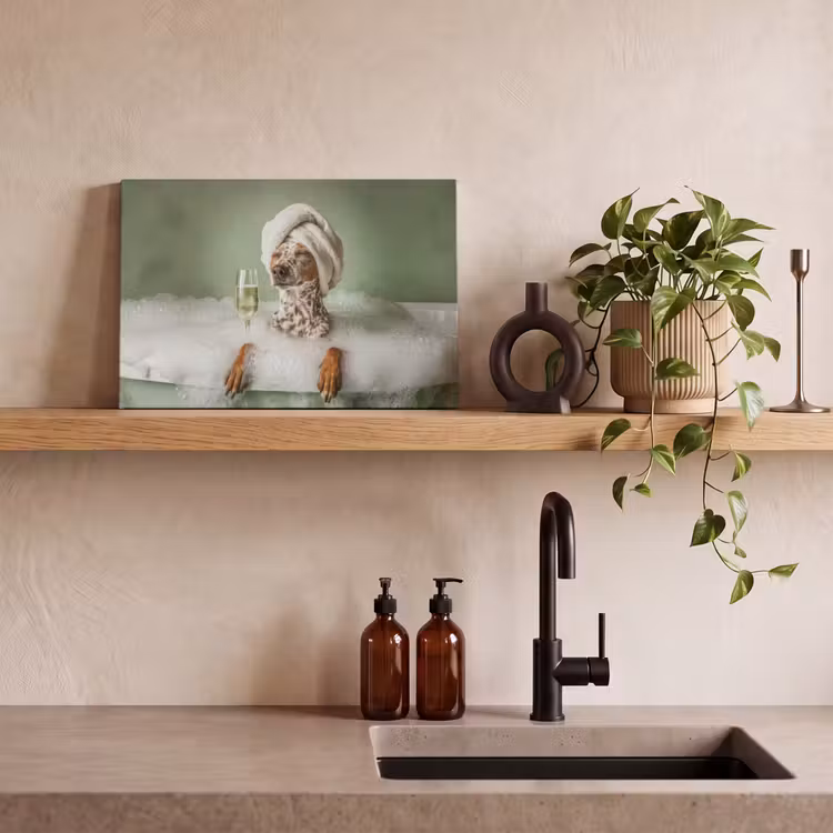 Canvas schilderij - Hond - Bad - Champagne - Handdoek — 3