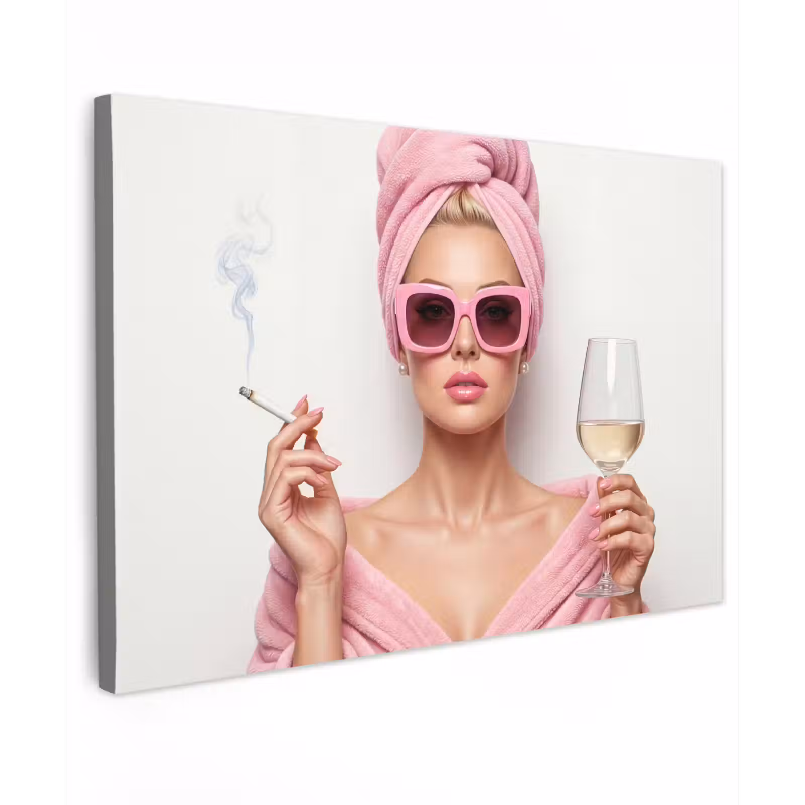 Canvas schilderij - Vrouw - Roze - Wijn - Zonnebril — 1