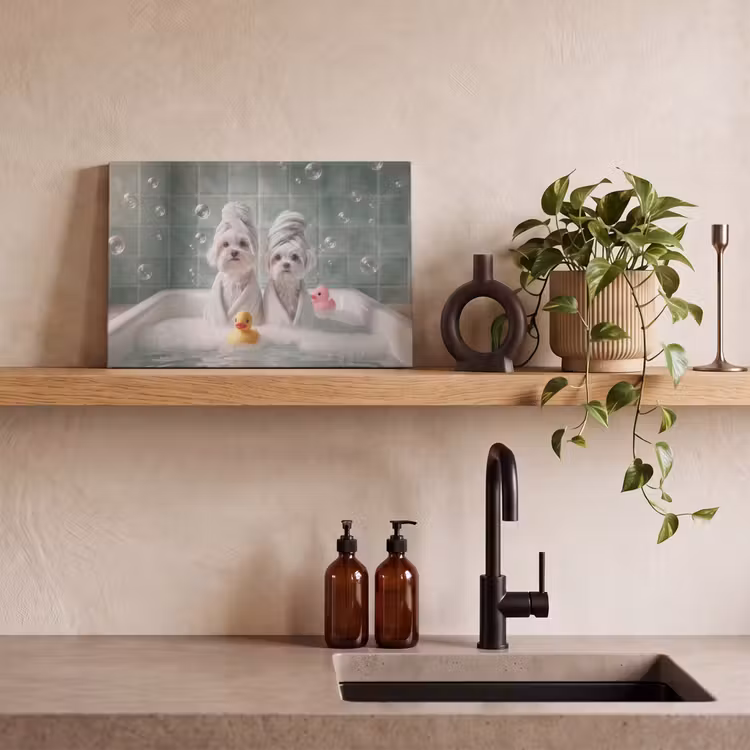 Canvas schilderij - Hondjes - Badkuip - Badeendjes - Handdoeken — 3