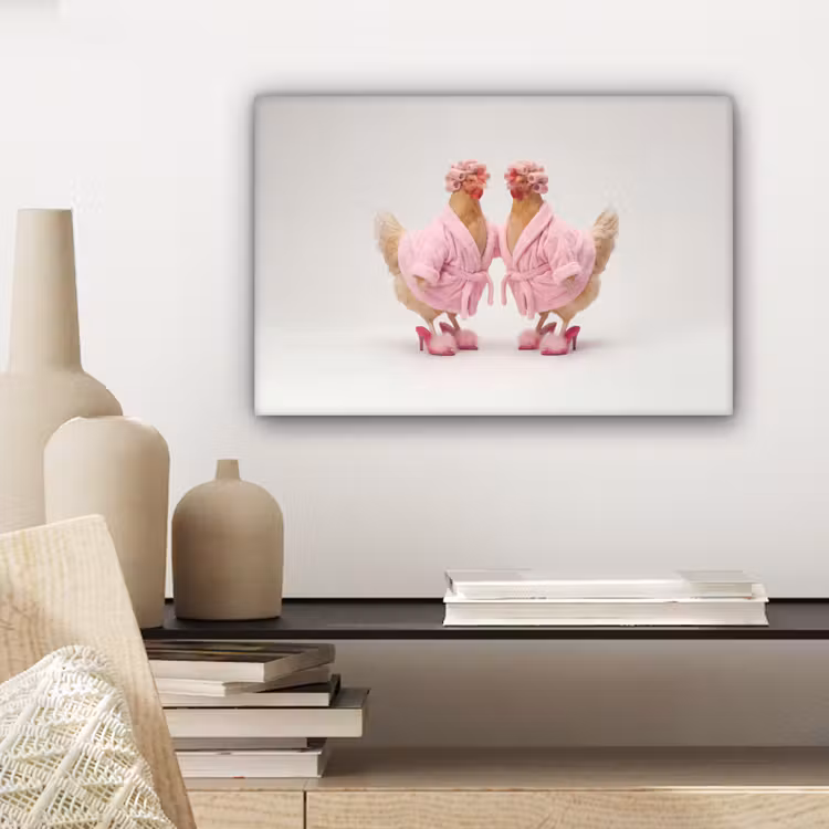 Canvas schilderij - Kippen - Badjas - Krukspelden - Hakken — 5