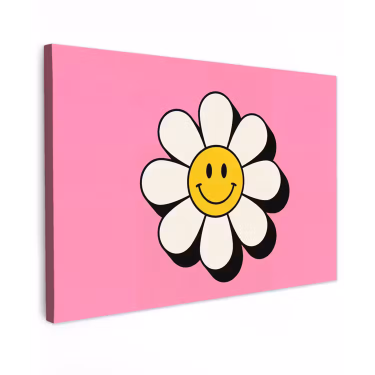 Canvas schilderij - Smiley - Bloem - Roze — 1