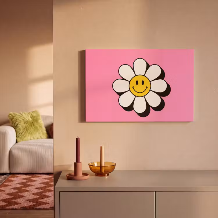 Canvas schilderij - Smiley - Bloem - Roze — 2