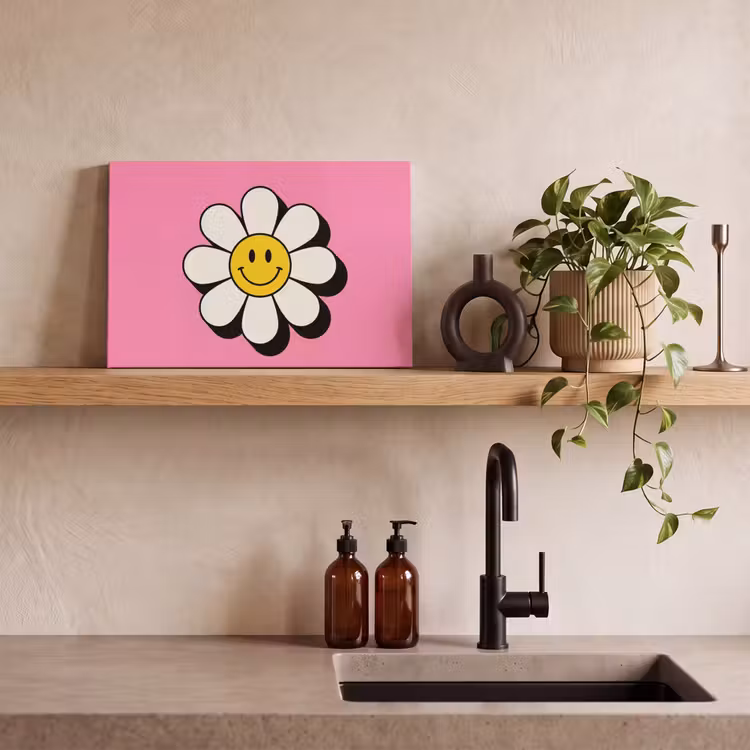 Canvas schilderij - Smiley - Bloem - Roze — 3