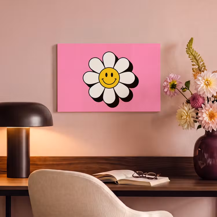 Canvas schilderij - Smiley - Bloem - Roze — 4
