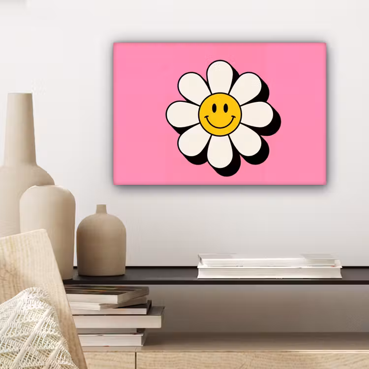 Canvas schilderij - Smiley - Bloem - Roze — 5