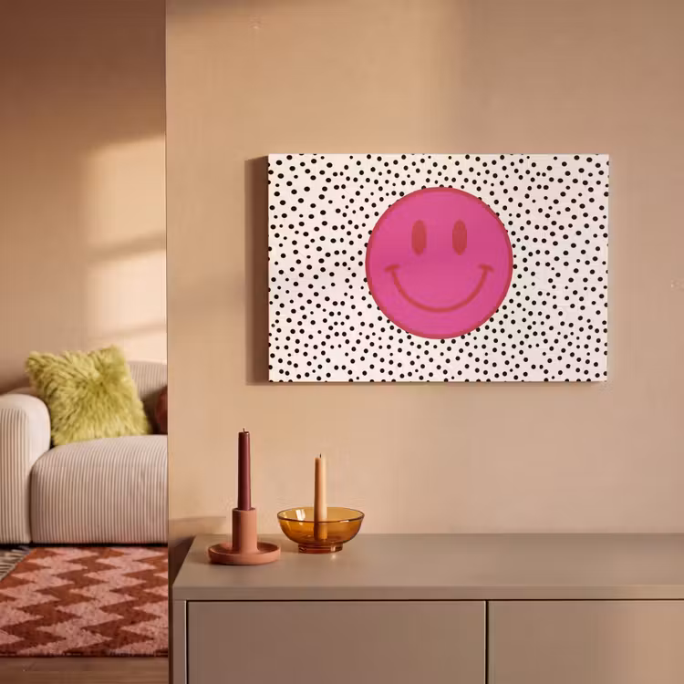 Canvas schilderij - Smiley - Roze - Stippen — 2