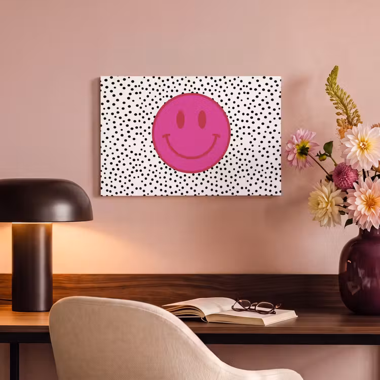 Canvas schilderij - Smiley - Roze - Stippen — 4