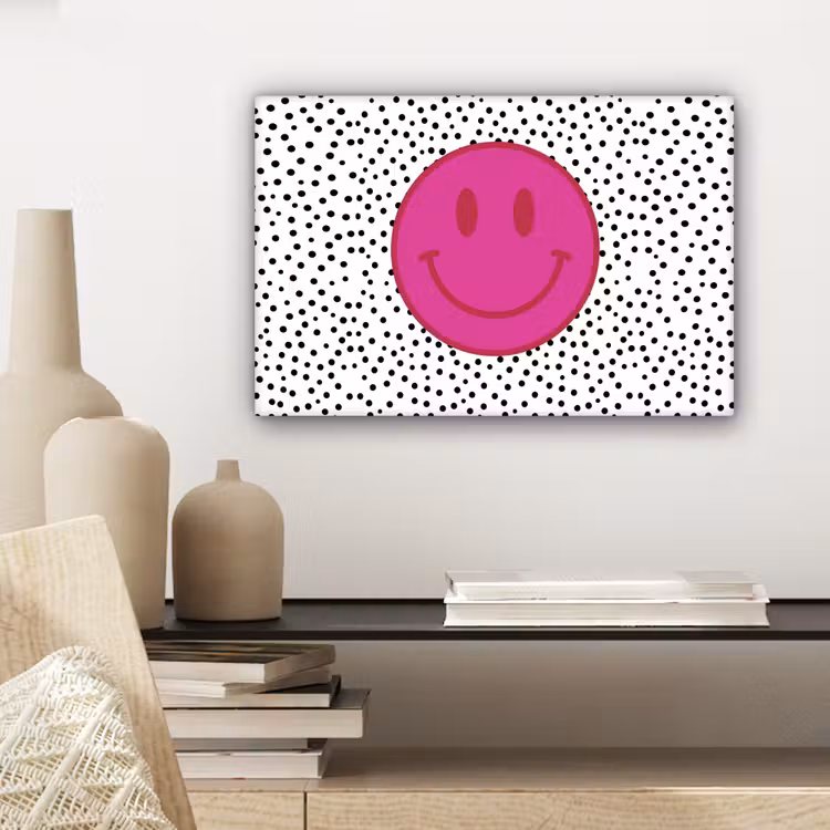 Canvas schilderij - Smiley - Roze - Stippen — 5