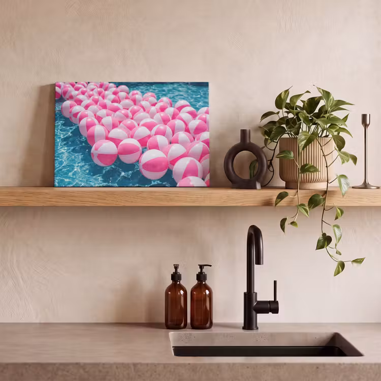 Canvas schilderij - Strandballen - Roze - Water — 3