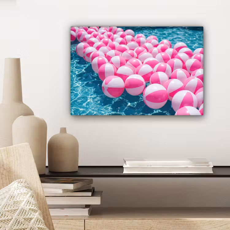 Canvas schilderij - Strandballen - Roze - Water — 5