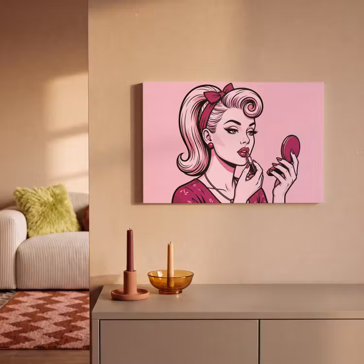 Canvas schilderij - Vintage - Vrouw - Roze — 2