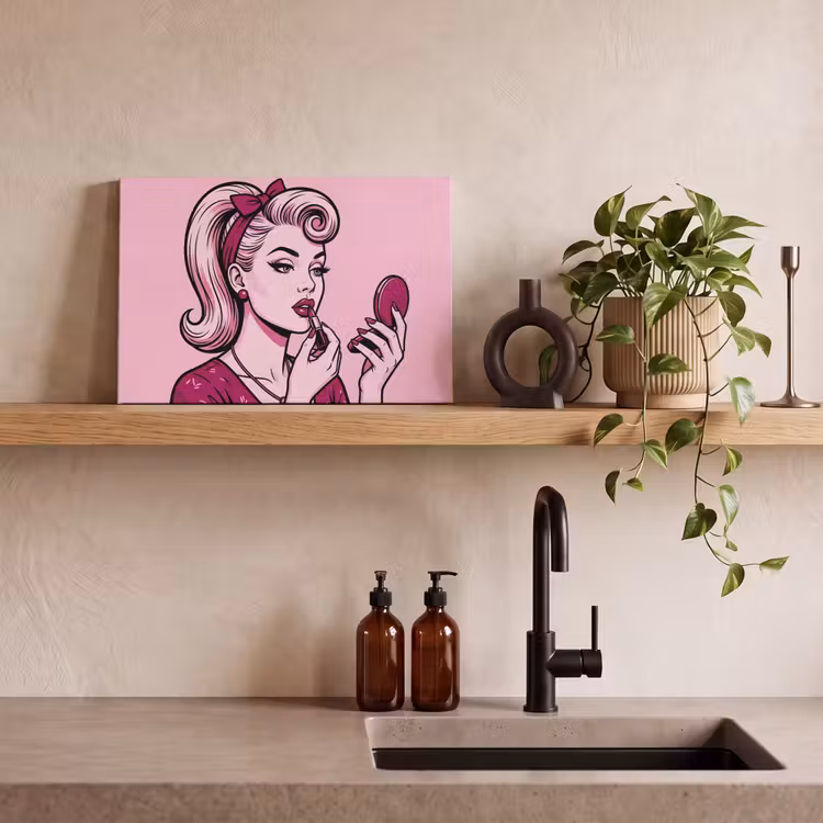 Canvas schilderij - Vintage - Vrouw - Roze — 3