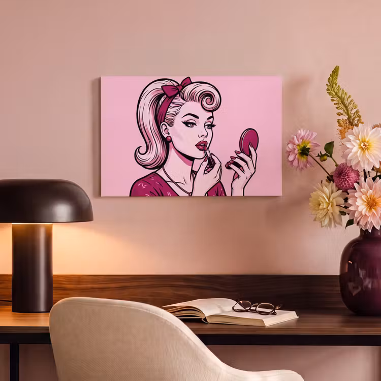 Canvas schilderij - Vintage - Vrouw - Roze — 4