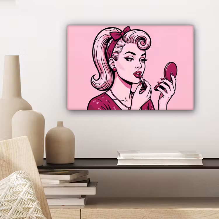 Canvas schilderij - Vintage - Vrouw - Roze — 5
