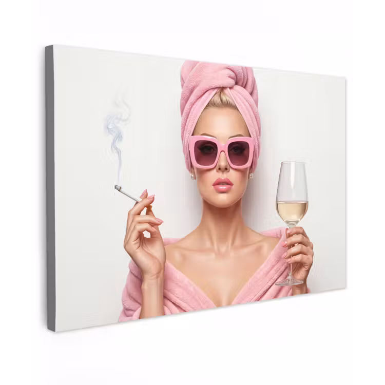 Canvas schilderij - Vrouw - Roze - Wijn - Zonnebril — 1