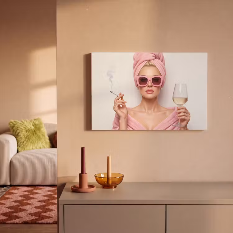 Canvas schilderij - Vrouw - Roze - Wijn - Zonnebril — 2