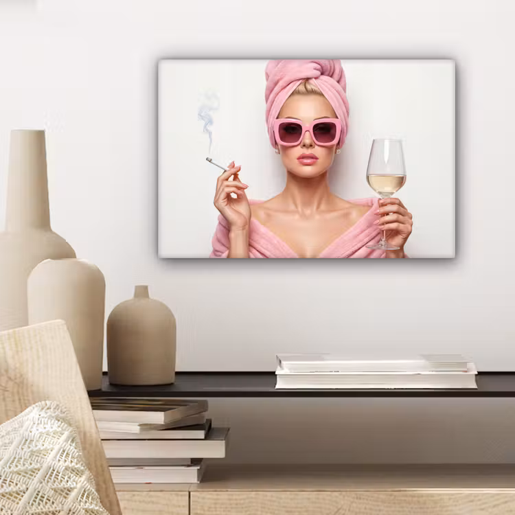 Canvas schilderij - Vrouw - Roze - Wijn - Zonnebril — 5