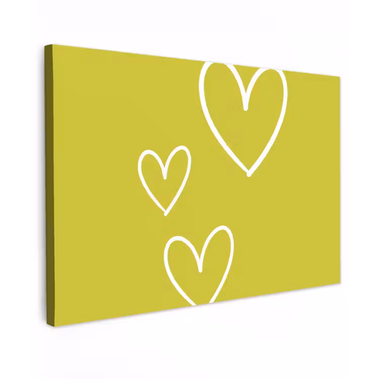 Canvas schilderij - Groen - Hartjes - Wit — 1