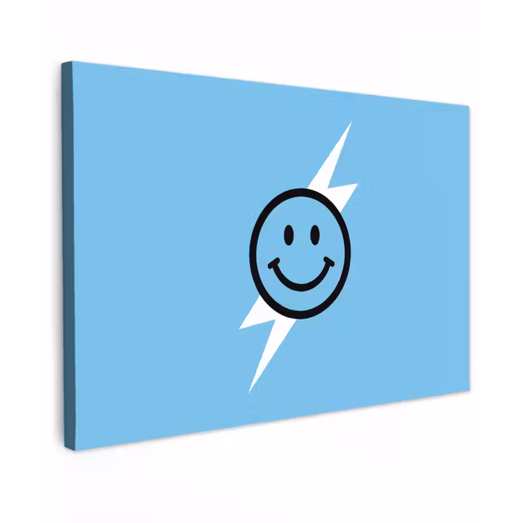 Canvas schilderij - Smiley - Blauw - Bliksem — 1