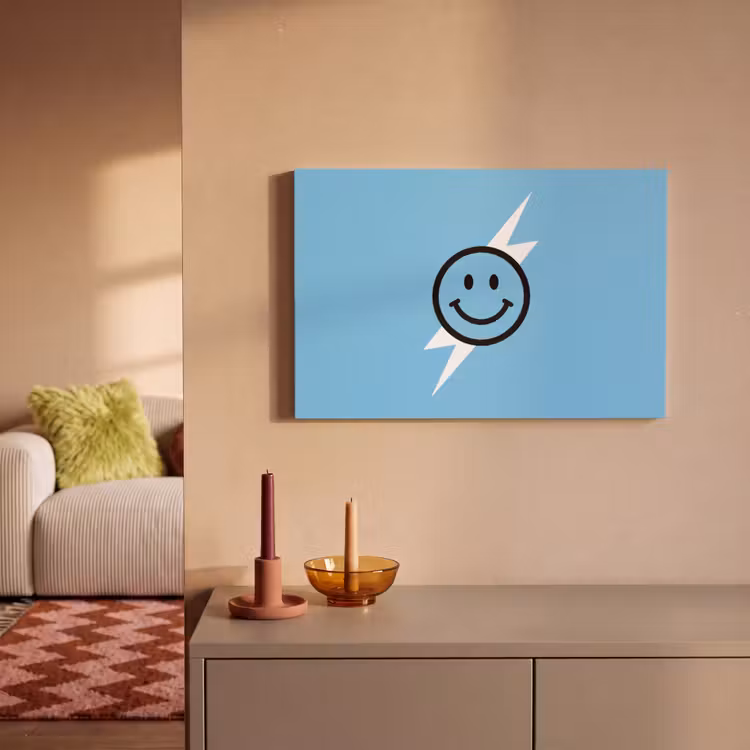 Canvas schilderij - Smiley - Blauw - Bliksem — 2
