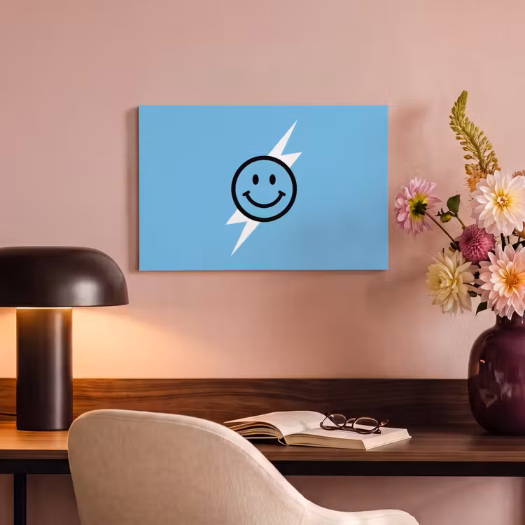 Canvas schilderij - Smiley - Blauw - Bliksem — 4