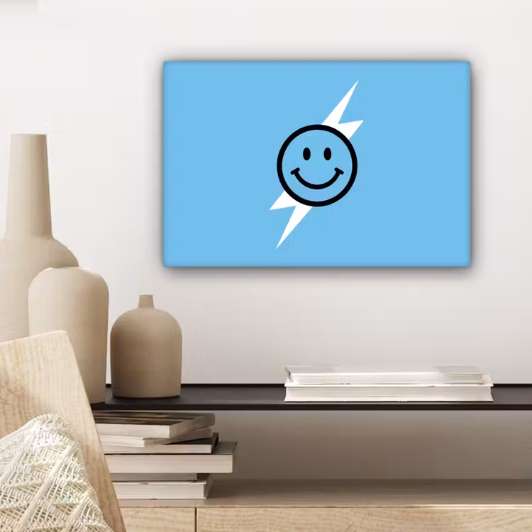 Canvas schilderij - Smiley - Blauw - Bliksem — 5