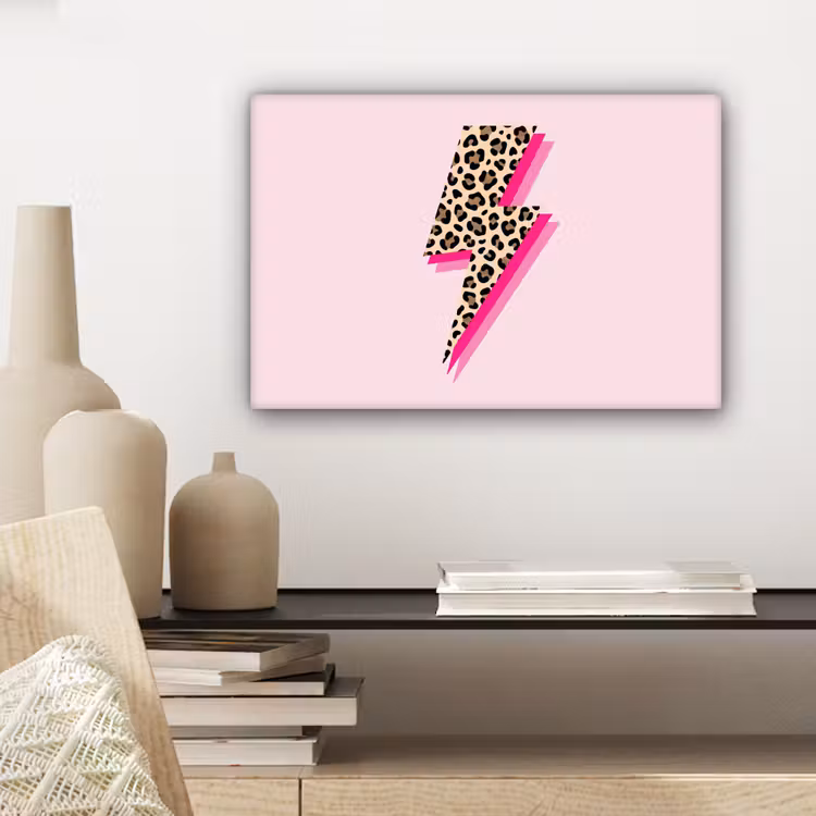 Canvas schilderij - Stippen - Roze - Bliksem — 5
