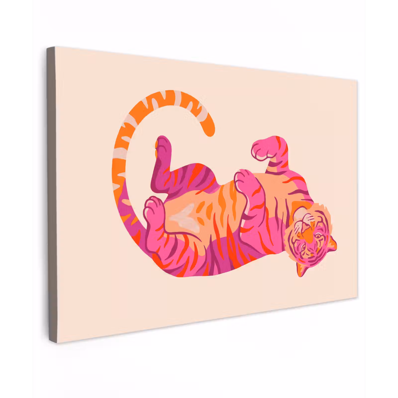 Canvas schilderij - Tijger - Roze - Oranje — 1