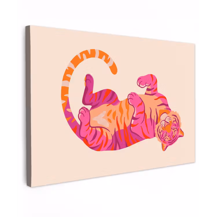 Canvas schilderij - Tijger - Roze - Oranje — 1
