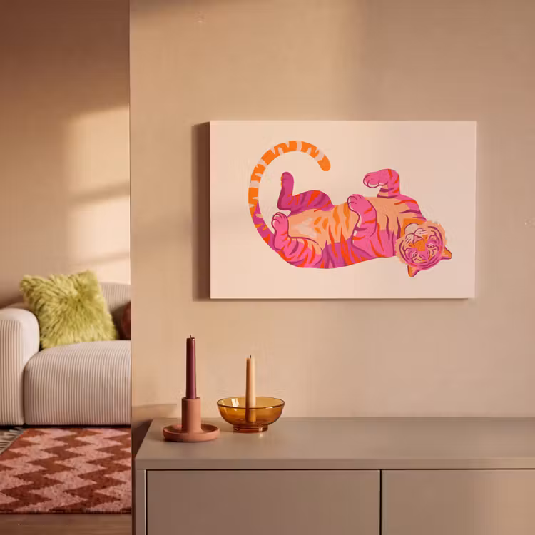Canvas schilderij - Tijger - Roze - Oranje — 2