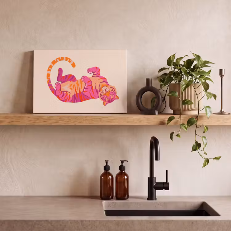 Canvas schilderij - Tijger - Roze - Oranje — 3