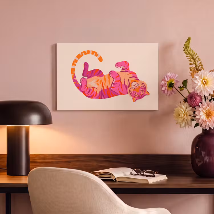 Canvas schilderij - Tijger - Roze - Oranje — 4