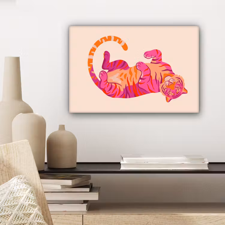 Canvas schilderij - Tijger - Roze - Oranje — 5