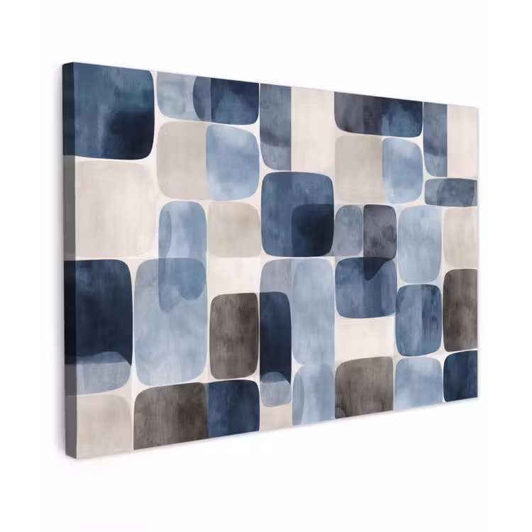 Canvas schilderij - Patroon - Blauw - Vierkanten — 1