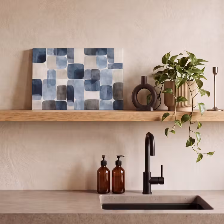 Canvas schilderij - Patroon - Blauw - Vierkanten — 3