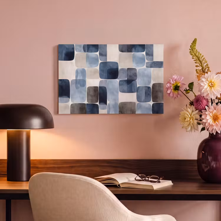 Canvas schilderij - Patroon - Blauw - Vierkanten — 4