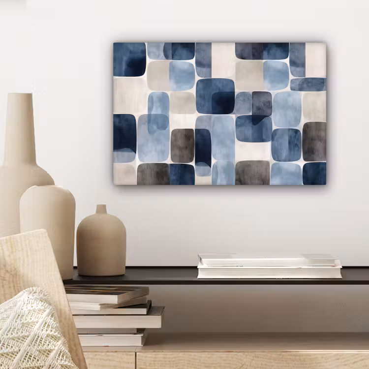 Canvas schilderij - Patroon - Blauw - Vierkanten — 5