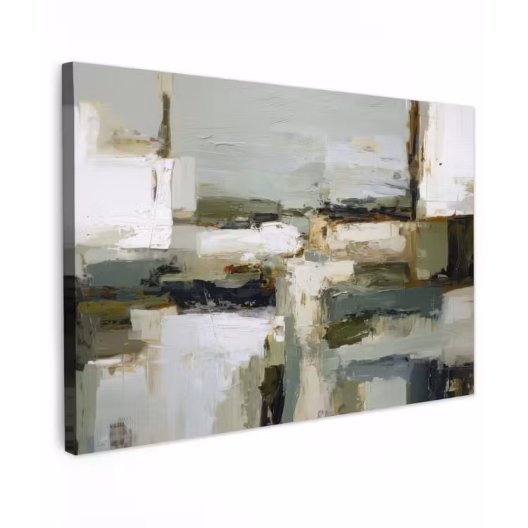 Canvas schilderij - Penseelstreken - Groen - Abstract - Japandi — 1