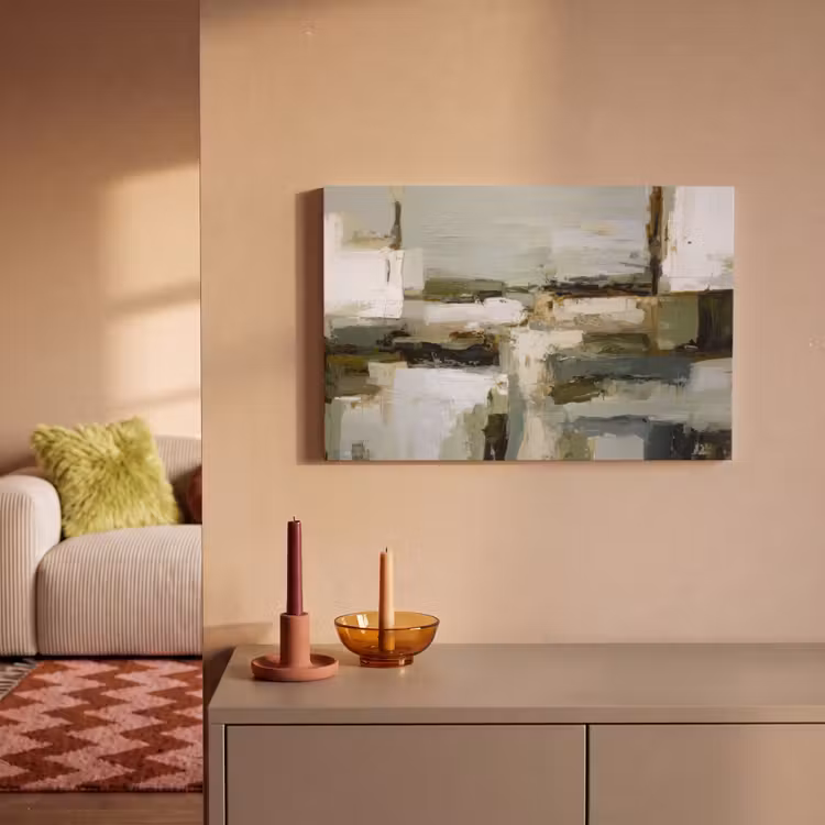 Canvas schilderij - Penseelstreken - Groen - Abstract - Japandi — 2