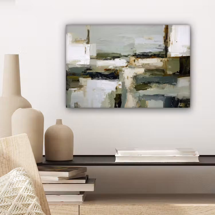 Canvas schilderij - Penseelstreken - Groen - Abstract - Japandi — 5