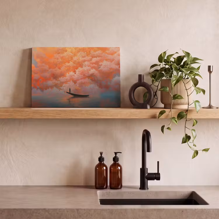 Canvas schilderij - Zee - Boot - Wolken - Oranje — 3