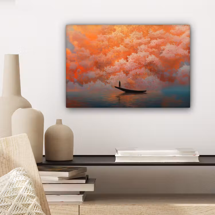 Canvas schilderij - Zee - Boot - Wolken - Oranje — 5