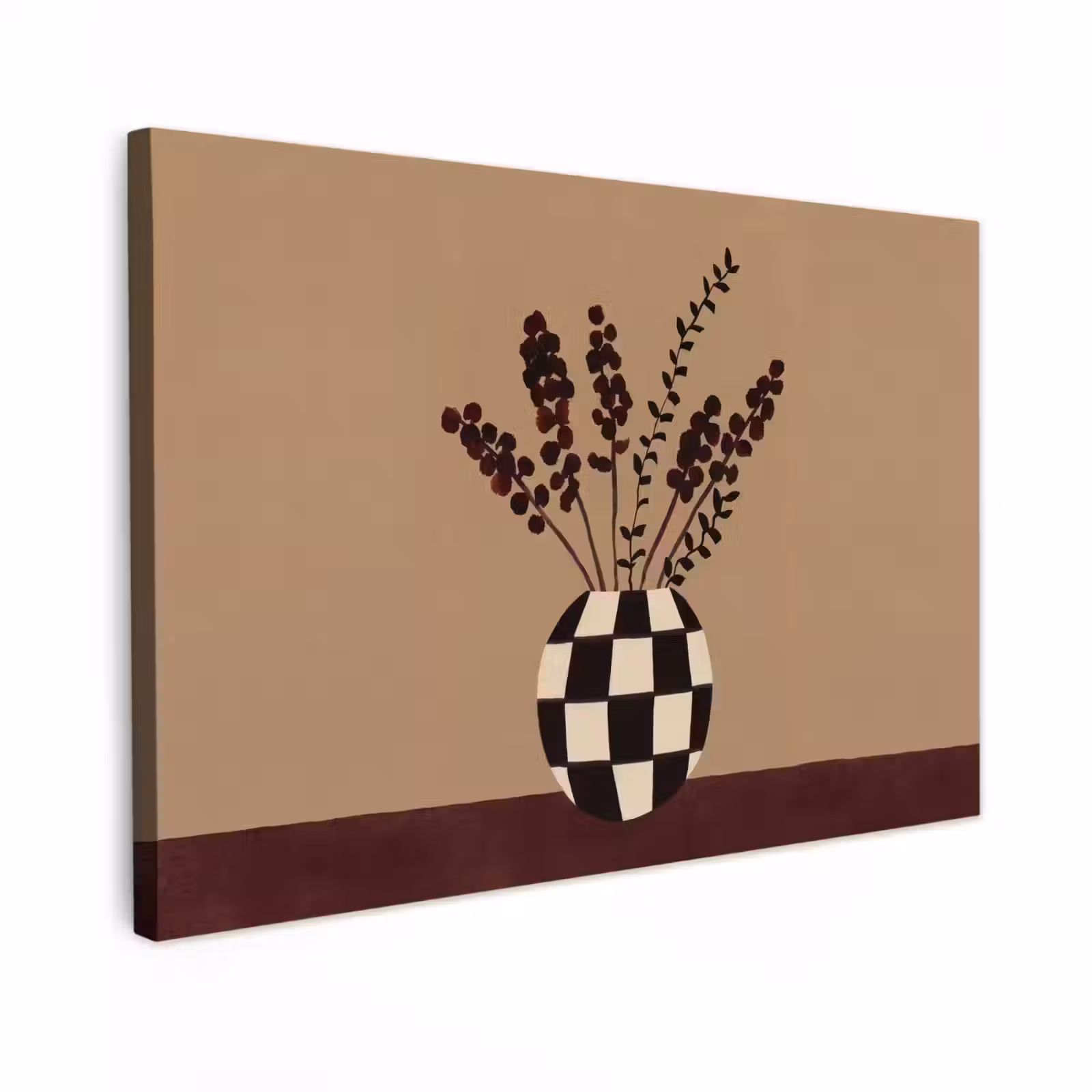 Canvas schilderij - Minimalistisch - Vaas - Bloemen - Bruin — 1