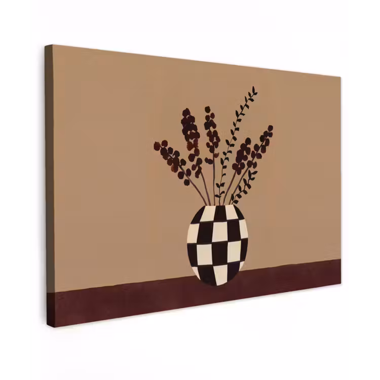 Canvas schilderij - Minimalistisch - Vaas - Bloemen - Bruin — 1