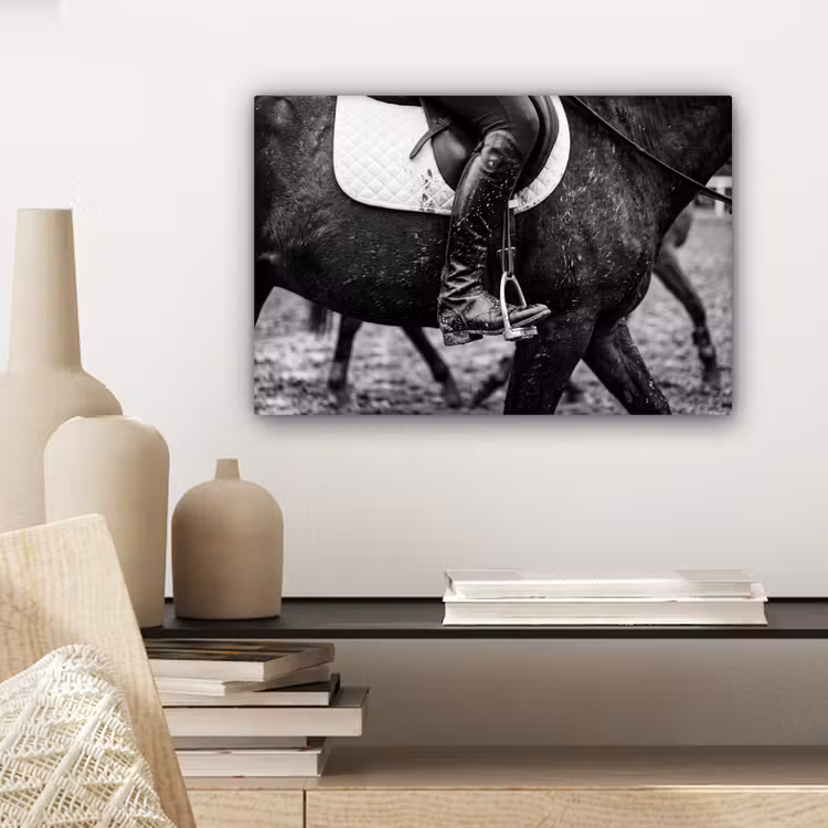 Canvas schilderij - Paard - Sport - Zwart - Wit — 5