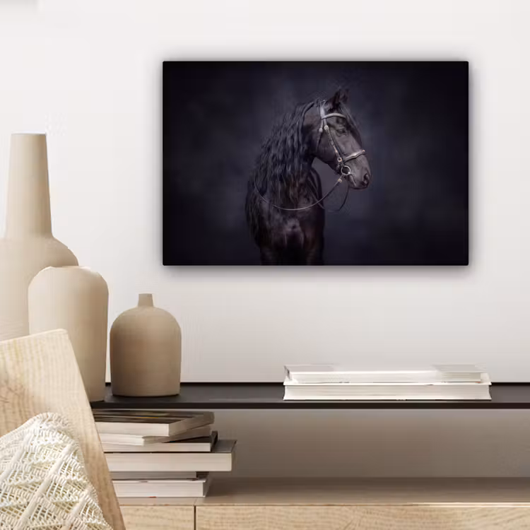 Canvas schilderij - Portret - Paard - Donker — 5