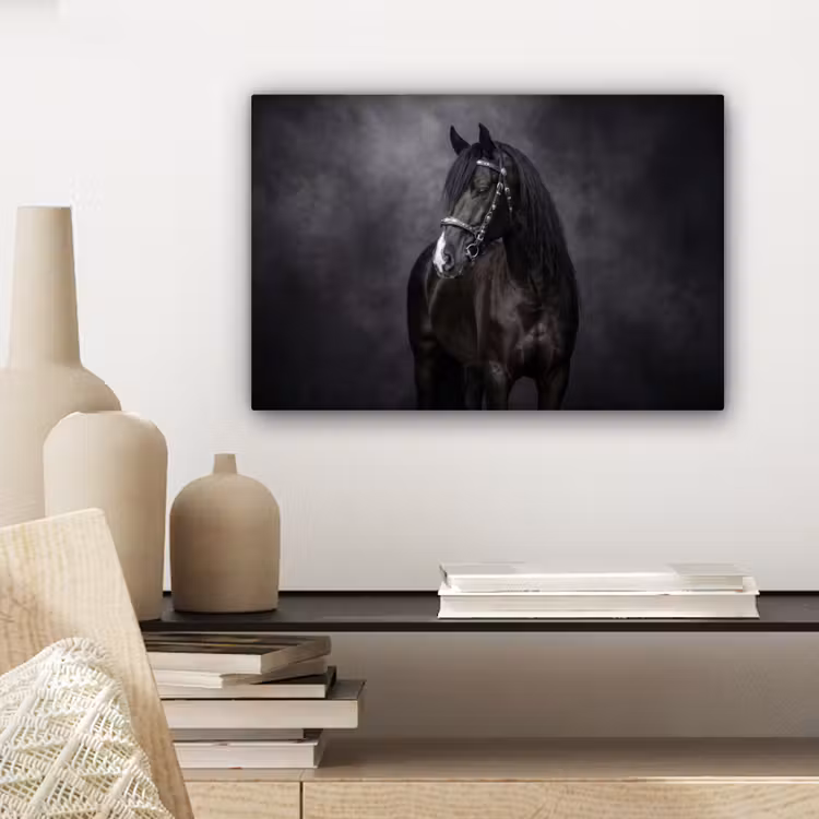 Canvas schilderij - Portret - Paard - Zwart — 5