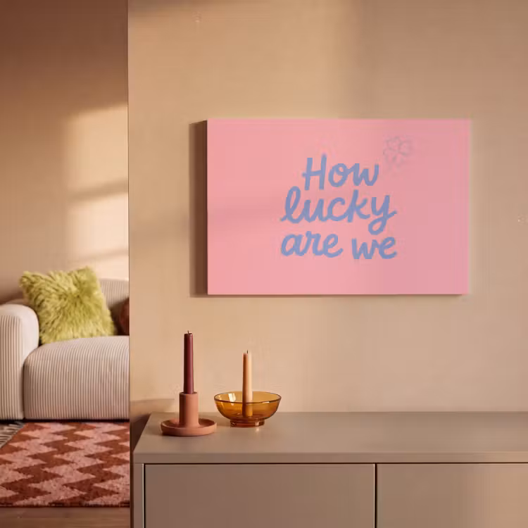 Canvas schilderij - How lucky are we - Klavervier - Roze - Blauw — 2