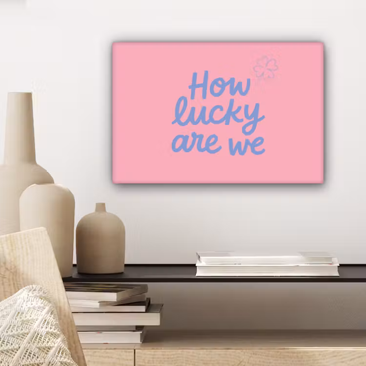 Canvas schilderij - How lucky are we - Klavervier - Roze - Blauw — 5