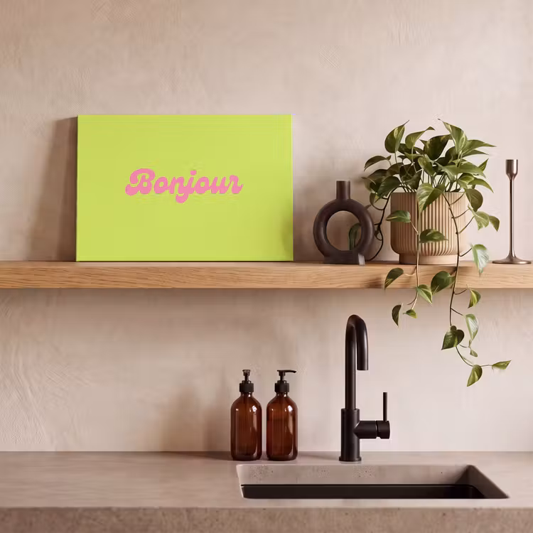 Canvas schilderij - Groen - Roze - Bonjour - Retro — 3